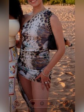 ASOS DESIGN mesh one shoulder draped mini dress in shell leopard print